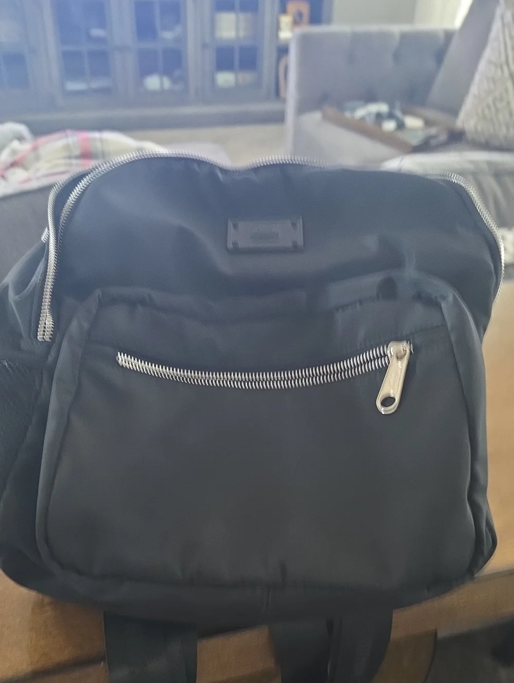 Women's Black Backpack with Front Zip Pocket - Unbranded